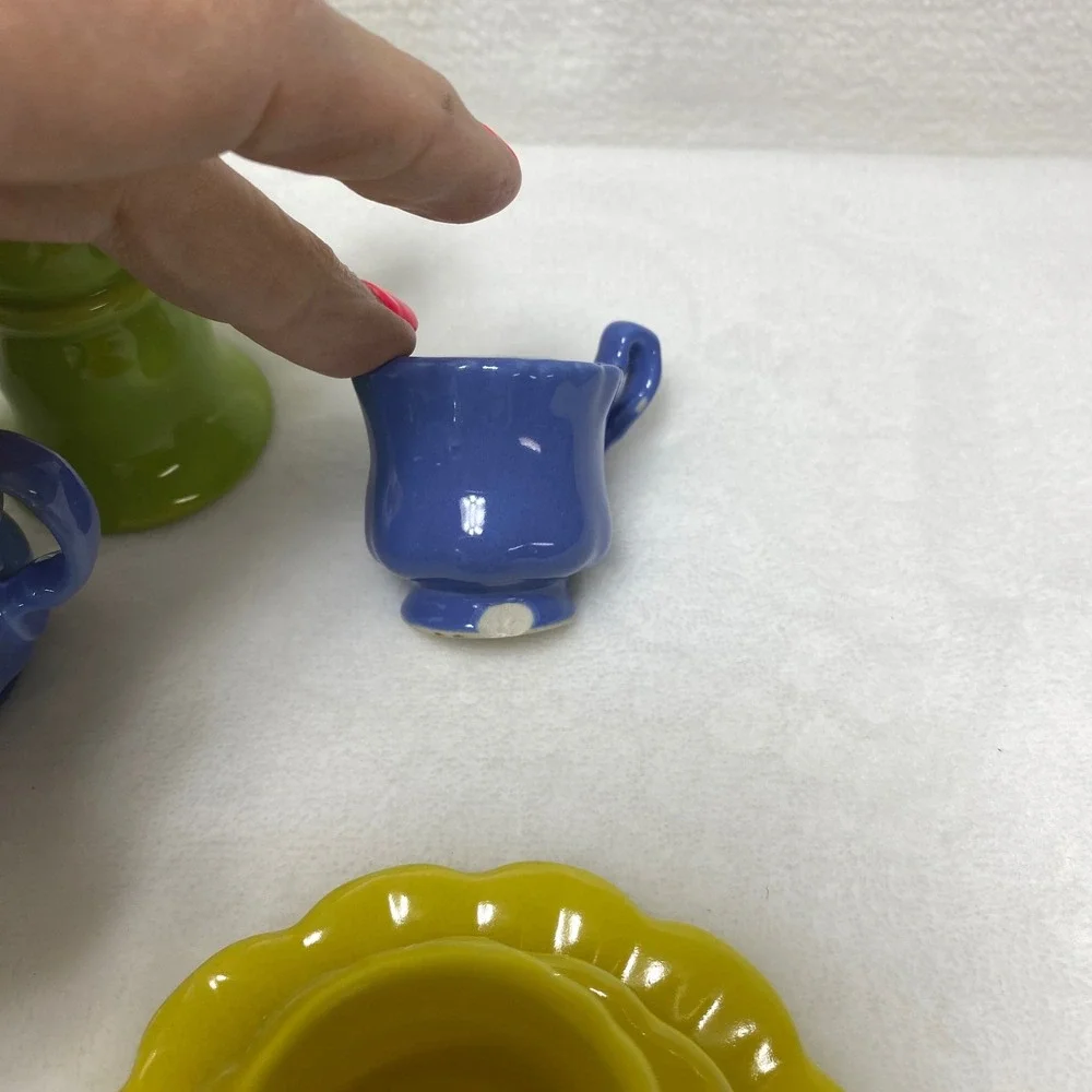Frenzy Toy Co. Miniature Ceramic Tea Set Play Dishes Dollhouse Tableware Set SEE